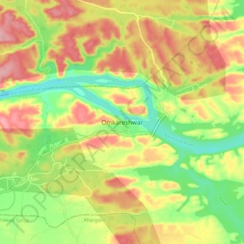 Omkareshwar topographic map, elevation, terrain