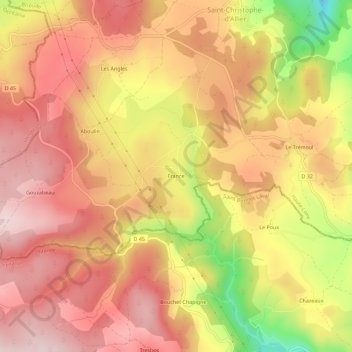 France topographic map, elevation, terrain