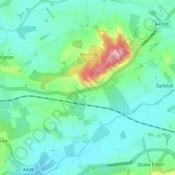 Shucknall topographic map, elevation, terrain