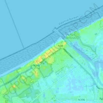 Nieuwpoort-Bad topographic map, elevation, terrain