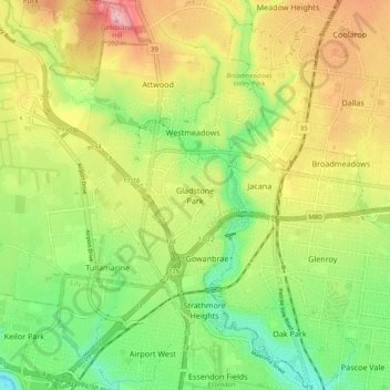 Gladstone Park topographic map, elevation, terrain