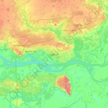 Surgut topographic map, elevation, terrain