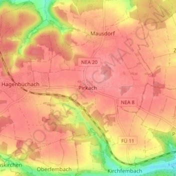 Pirkach topographic map, elevation, terrain