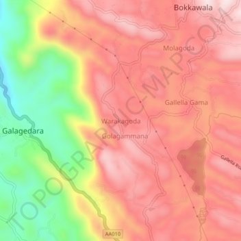 Warakagoda topographic map, elevation, terrain