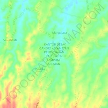 KANTOR DESA GANDRI KECAMATAN PENENGAHAN KABUPATEN LAMPUNG SELATAN topographic map, elevation, terrain