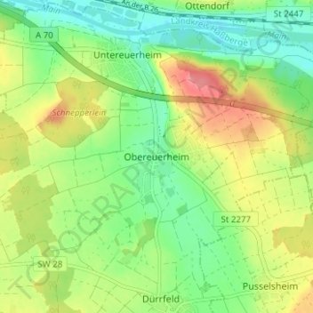 Obereuerheim topographic map, elevation, terrain
