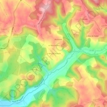 Le Mas de Barrade topographic map, elevation, terrain