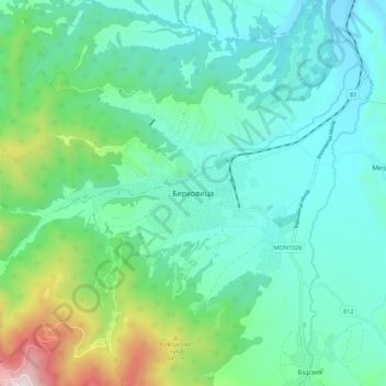 Berkovitsa topographic map, elevation, terrain
