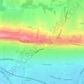 Portsdown Hill topographic map, elevation, terrain