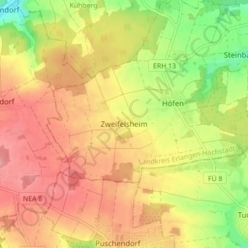 Zweifelsheim topographic map, elevation, terrain