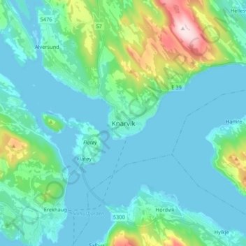 Knarvik topographic map, elevation, terrain