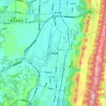 白市驿镇 topographic map, elevation, terrain