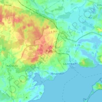 Putbus topographic map, elevation, terrain