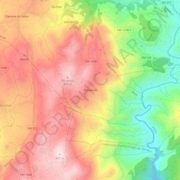 Torneiros topographic map, elevation, terrain