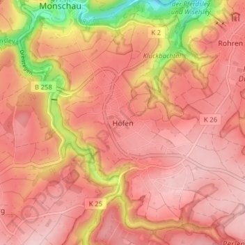 Höfen topographic map, elevation, terrain