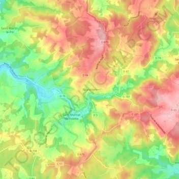 Nontron topographic map, elevation, terrain