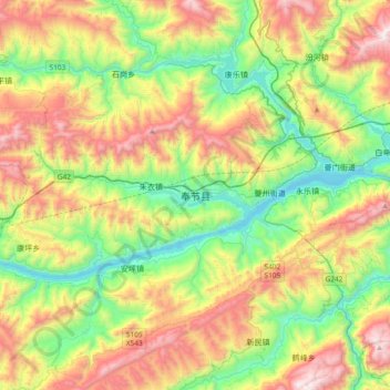 奉节县 topographic map, elevation, terrain
