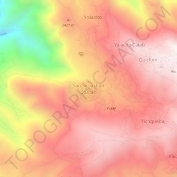 San Sebastián Coatán topographic map, elevation, terrain