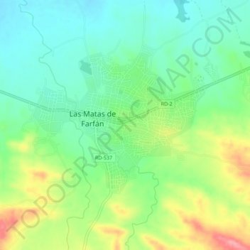 Las Matas de Farfán topographic map, elevation, terrain