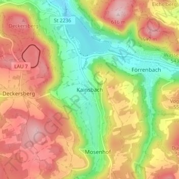 Kainsbach topographic map, elevation, terrain