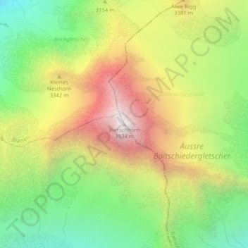 Bietschhorn topographic map, elevation, terrain