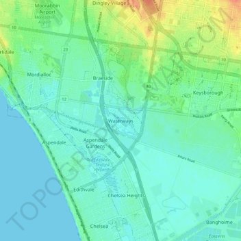 Waterways topographic map, elevation, terrain