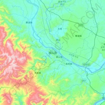 Pingshan topographic map, elevation, terrain