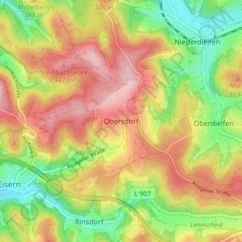 Obersdorf topographic map, elevation, terrain