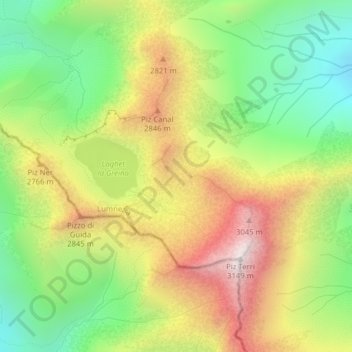 Fuorcla Blengias topographic map, elevation, terrain