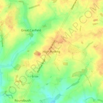 High Roding topographic map, elevation, terrain