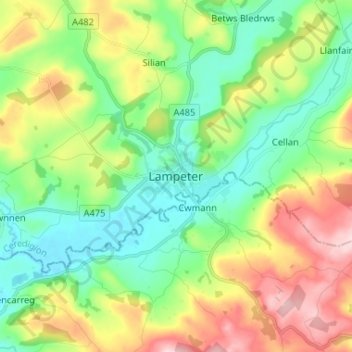 Lampeter topographic map, elevation, terrain