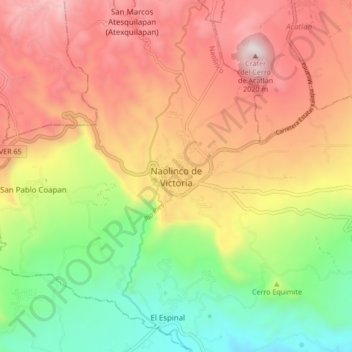 Naolinco de Victoria topographic map, elevation, terrain