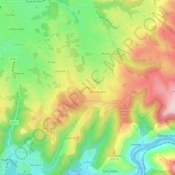 Le Poux topographic map, elevation, terrain