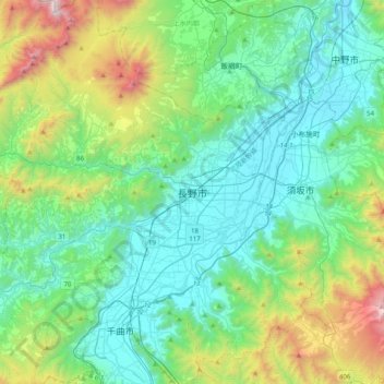 Nagano topographic map, elevation, terrain