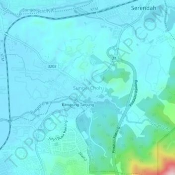 Sungai Choh topographic map, elevation, terrain