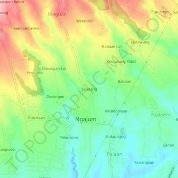 Sendang topographic map, elevation, terrain