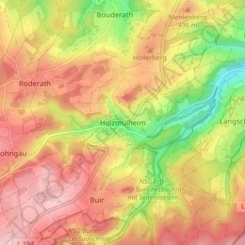 Holzmülheim topographic map, elevation, terrain