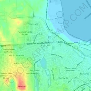 Playa Linda topographic map, elevation, terrain