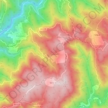 Pousadas topographic map, elevation, terrain