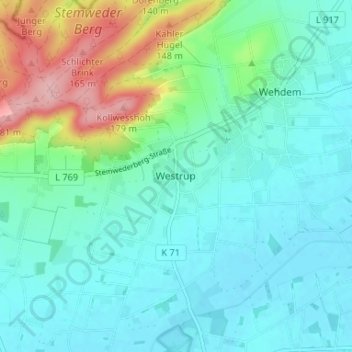 Westrup topographic map, elevation, terrain