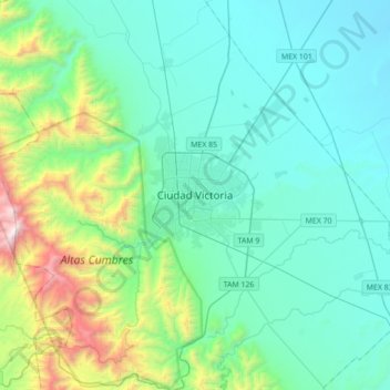 Ciudad Victoria topographic map, elevation, terrain