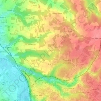 Les Deaux topographic map, elevation, terrain