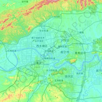 Nanning topographic map, elevation, terrain