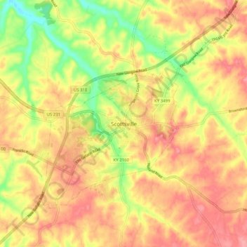 Scottsville topographic map, elevation, terrain