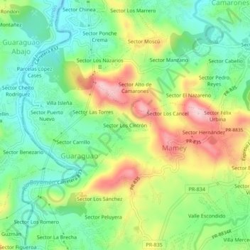 Sector Los Cintrón topographic map, elevation, terrain