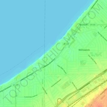 Brookwood Beach topographic map, elevation, terrain