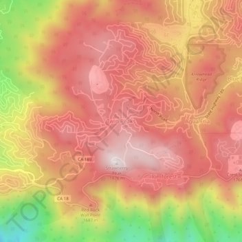 Twin Peaks topographic map, elevation, terrain