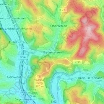 Niedersetzen topographic map, elevation, terrain