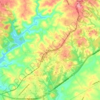 Central topographic map, elevation, terrain