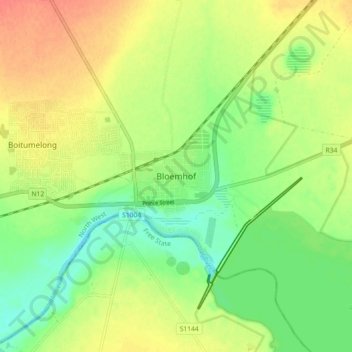 Bloemhof topographic map, elevation, terrain